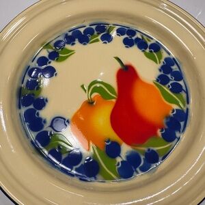 Set Of Two Vintage Metal Enamelware Platters Fruit Pattern 16 Inches & 12 Inches
